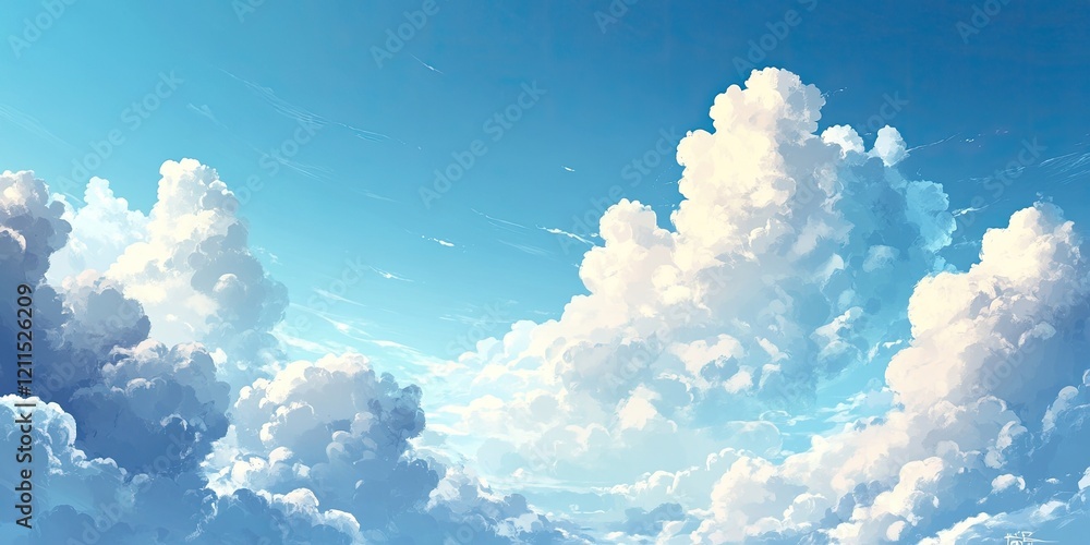 Aufkleber vibrant azure sky with fluffy white clouds scattered across the upper half, creating a serene and up