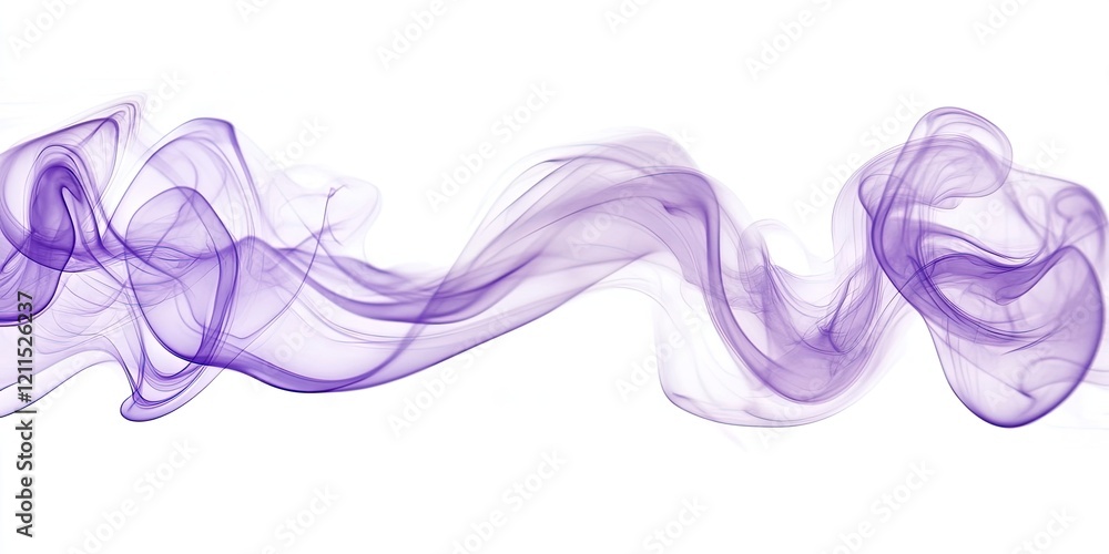 Poster abstract purple smoke flowing gracefully on a white background with soft circular shapes moving righ