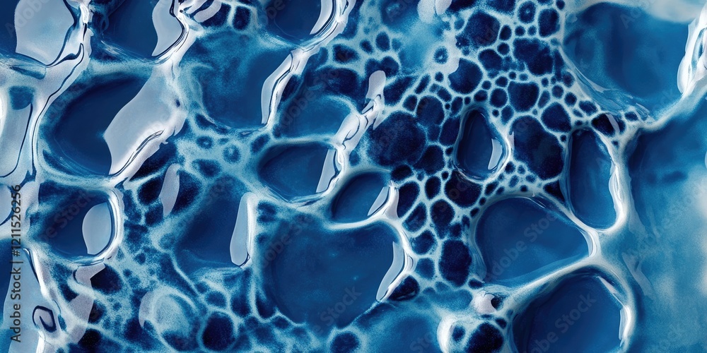 Aufkleber blue abstract ceramic texture with fluid bubble patterns in deep and light blue hues, featuring a sm