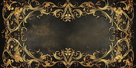 Luxurious vintage decorative card with ornate golden swirls on a dark textured background, exuding elegance and sophistication in design