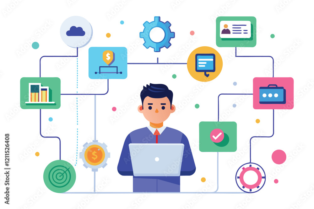 Poster a young man engages with customer support tools while managing service queries on his laptop how an 