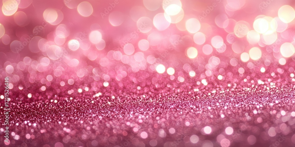 Poster pink glittering background with soft bokeh lights shimmering in the foreground creating a glossy fes