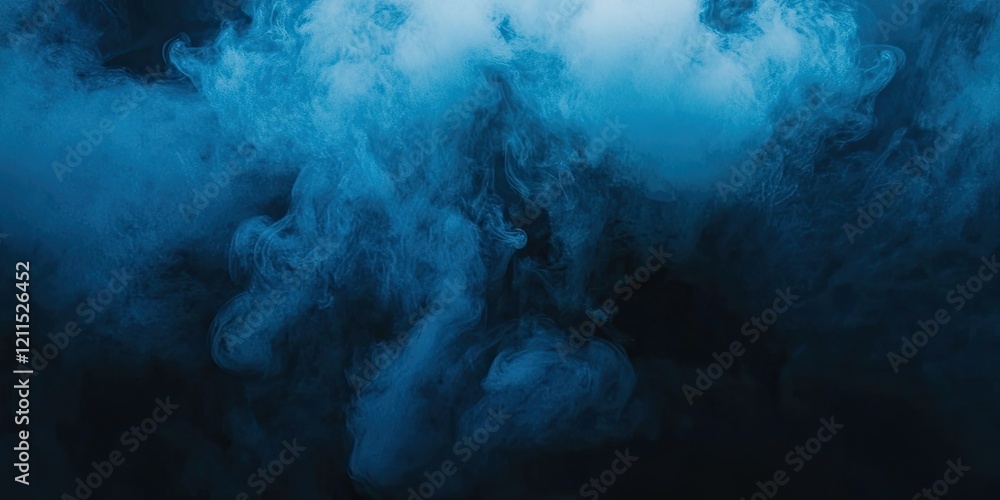 Aufkleber blue swirling smoke billowing against a deep black background with soft lighting creating a mysterio