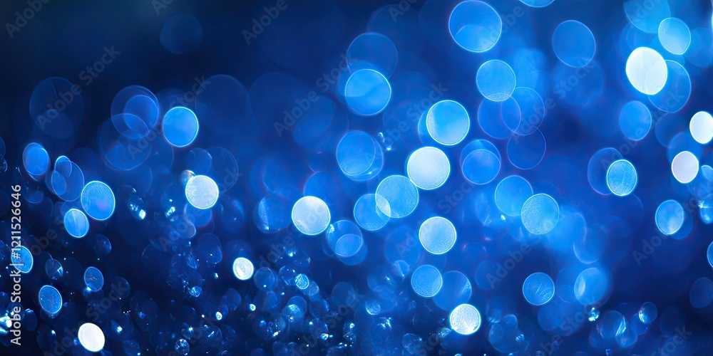 Poster blue bokeh circles in various shades on a deep blue background with a soft glow create an ethereal c