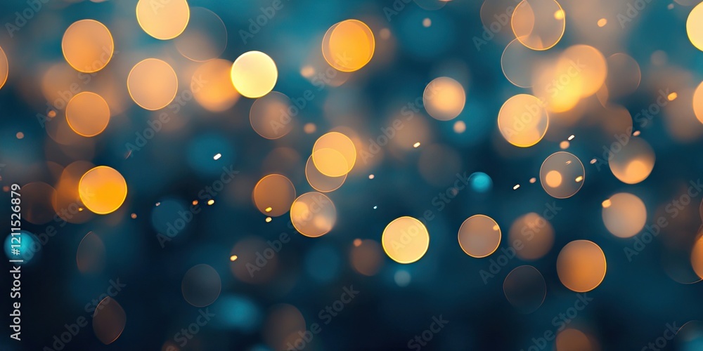 Poster softly illuminated bokeh background with blue and golden circles in varying sizes creating a dreamy 