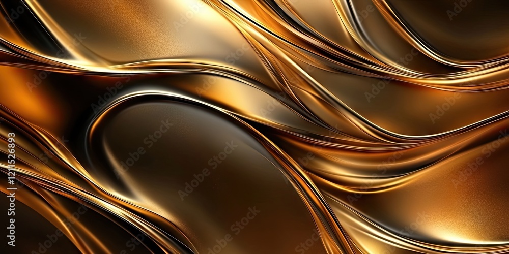 Poster golden and black waves of smooth metallic texture flowing elegantly across the image creating a luxu