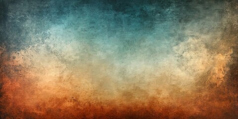 Obraz premium Antique textured canvas with a gradient blend of blue, teal, and orange tones, creating a vintage abstract backdrop with soft vignette edges.