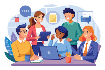 A group of HR professionals discusses strategies for recruiting outsourced workers hr team looking for outsource employees concept