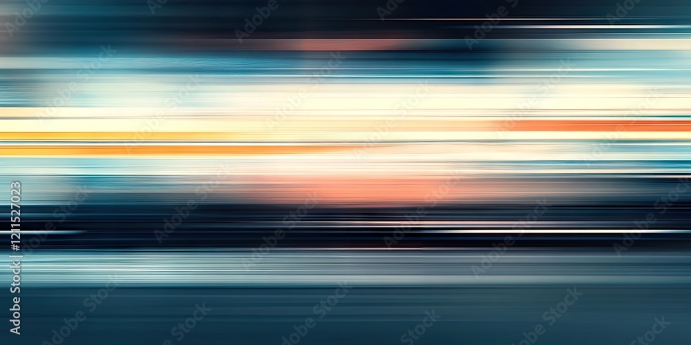 Fototapete abstract background with horizontal motion blur featuring blue, orange, and gray tones; soft gradien