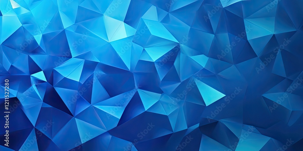 Poster abstract blue background with layered triangular shapes in various shades of blue creating depth ide