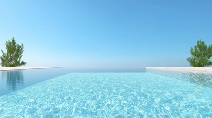Fototapeta premium Minimalist or Aesthetic Pool Close up of the surface of a minimalist pool with clear water reflecting the sky, showcasing tranquility and serenity.