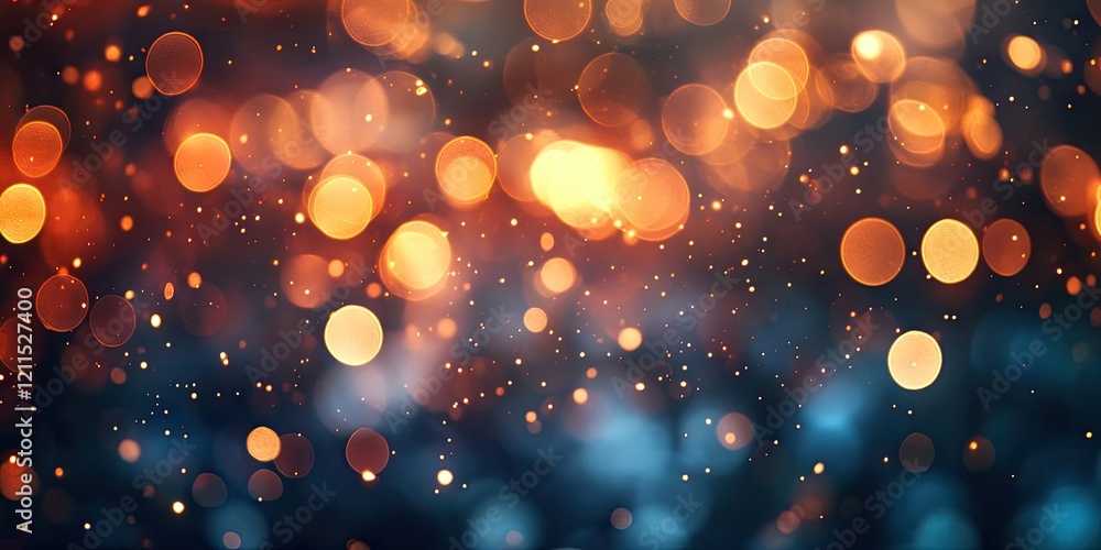 Poster softly illuminated bokeh background with warm orange and golden circles on a blue gradient, creating