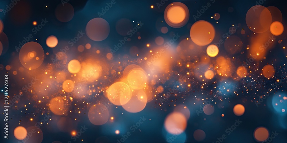 Poster warm orange and blue bokeh background with soft glowing circles scattered across a dark space creati
