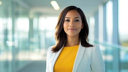 Women leadership idea. Professional woman in a bright office, exuding confidence and ambition.