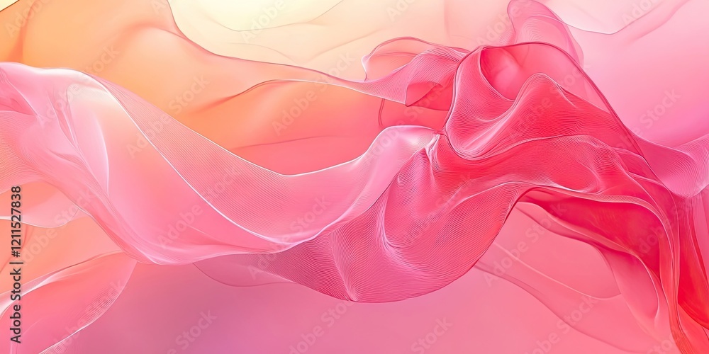 Poster delicate pink abstract fabric waves with soft gradients blending from light peach to deep pink creat