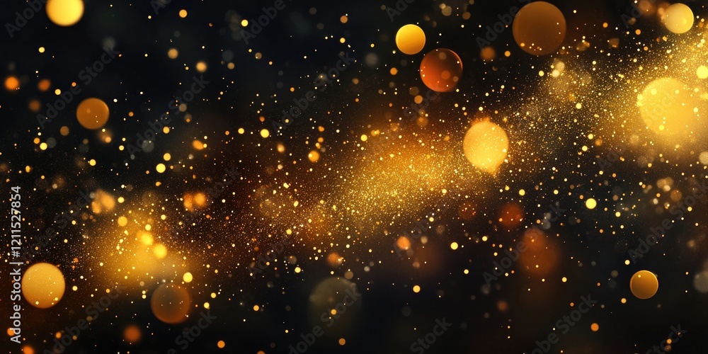 Poster golden bokeh backdrop with vibrant golden and yellow circles on a dark background creating a festive