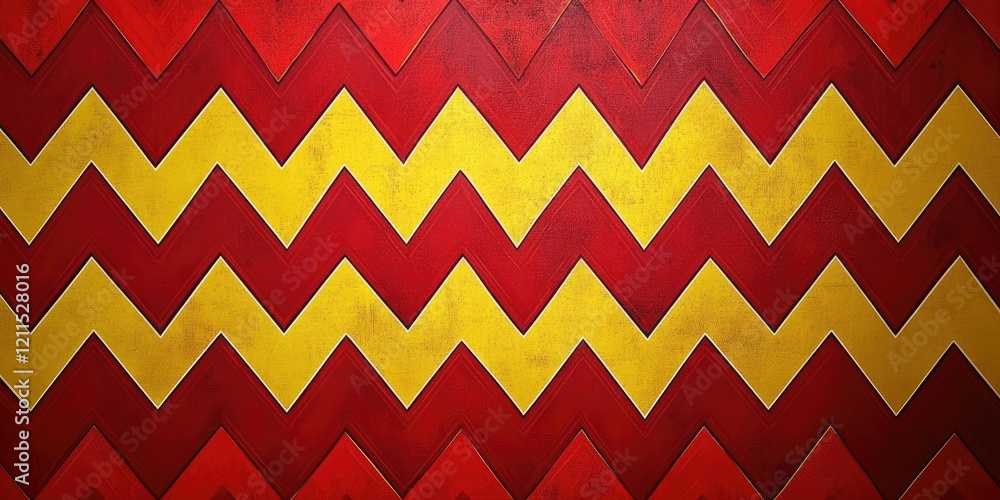 Poster abstract zigzag pattern background with bold red and yellow colors, featuring alternating peaks and 