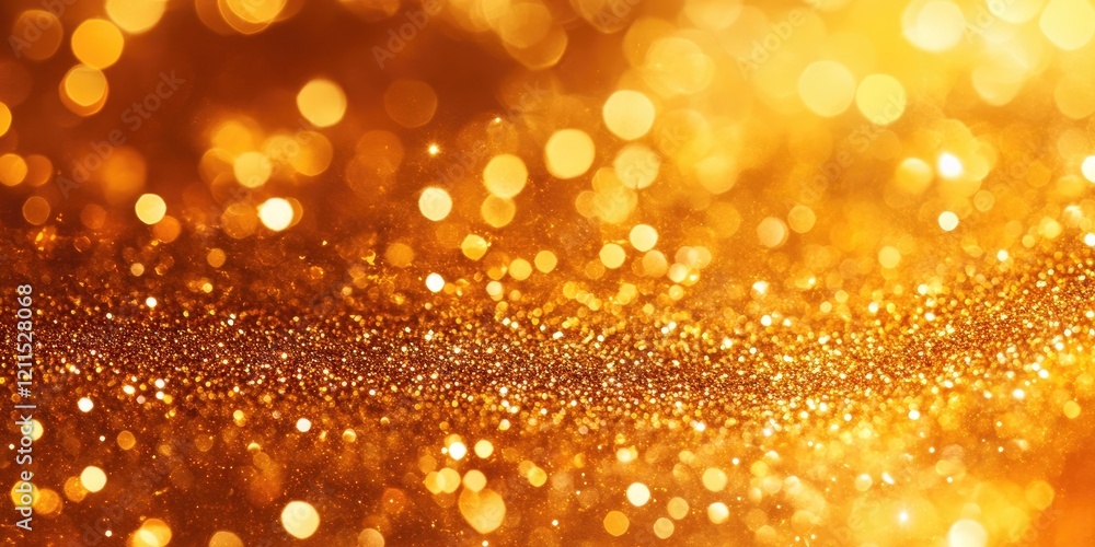Poster shimmering golden bokeh background with soft blurred lights creating warm festive atmosphere featuri