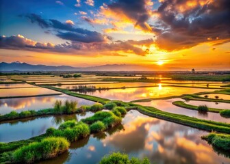 Obraz premium Minimalist sunrise paints Gaomei Wetlands, Taichung's coastal beauty.