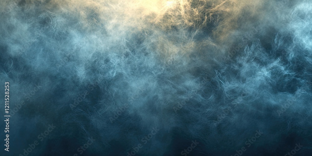 Poster abstract foggy texture in dark blue and soft golden hues with a wispy design element, perfect for ba