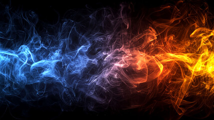 Fototapeta premium Fiery Abstract: Blue and Orange Smoke Swirls, Dynamic Background
