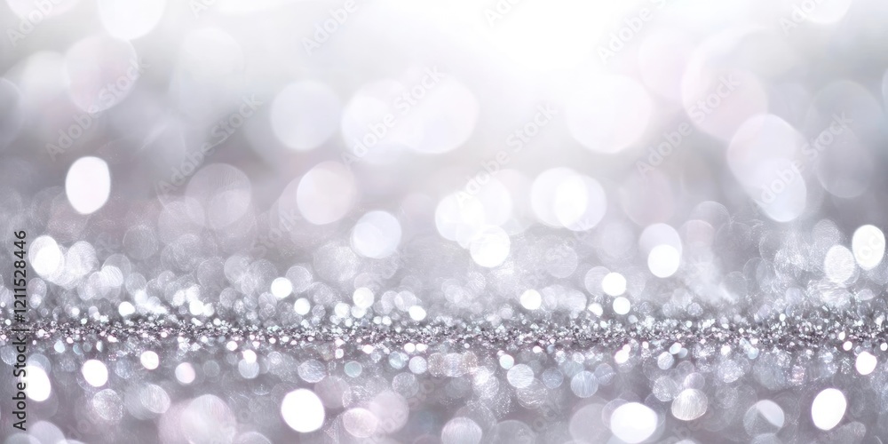 Poster softly blurred shimmering silver backdrop with cascading sparkles, bokeh effect, predominantly light