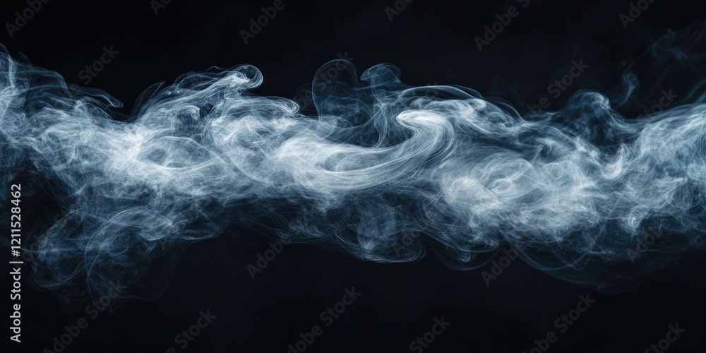 Aufkleber wispy white smoke flows gracefully from the left to right on a deep black background creating a myst