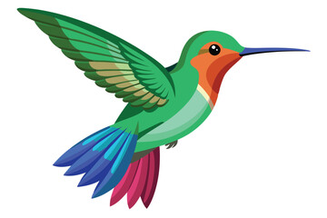 A vibrant hummingbird hovers gracefully in a garden filled with colorful blooms Hummingbird isolated,