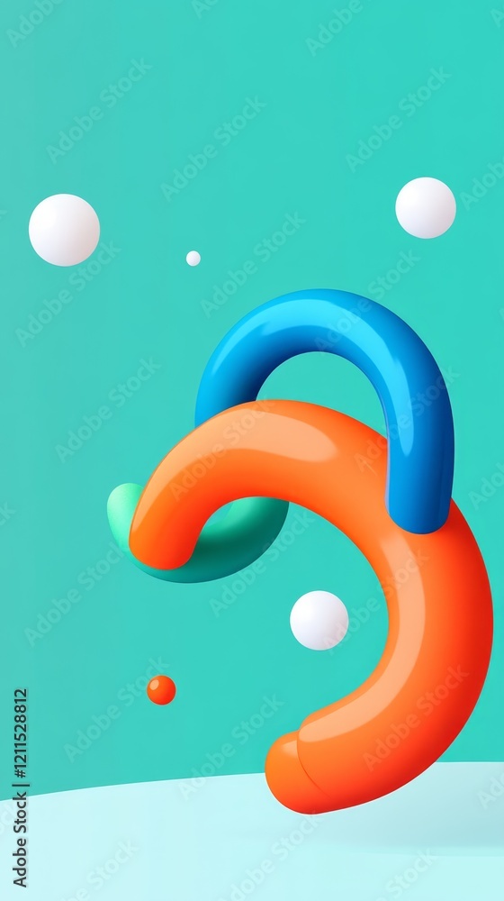Poster colorful abstract shapes create a playful composition against a bright background with floating sphe