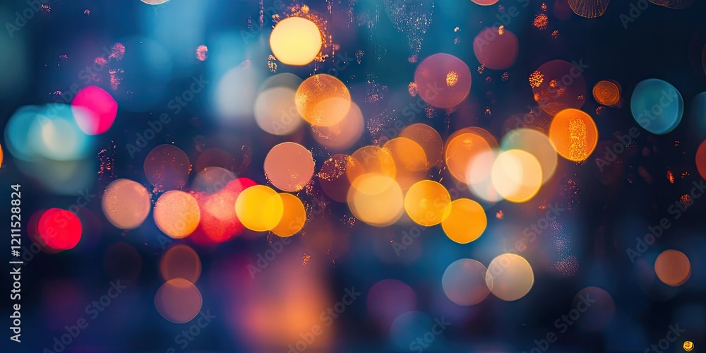 Poster soft bokeh background with colorful out-of-focus lights in shades of orange blue and red creating an