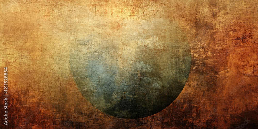 Poster abstract grunge texture background with an oval shape in earthy tones of orange and brown positioned