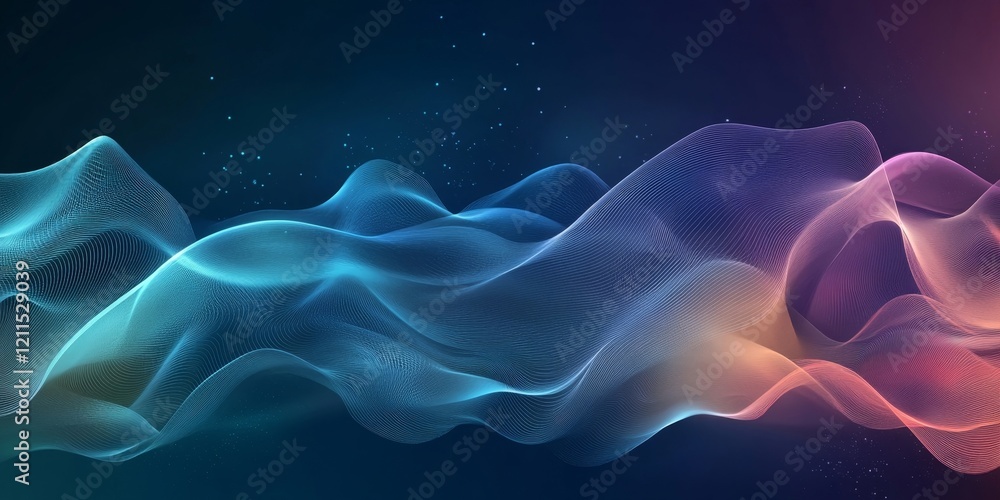 Poster abstract flowing wave design in shades of blue and purple with smooth gradients and soft lines again