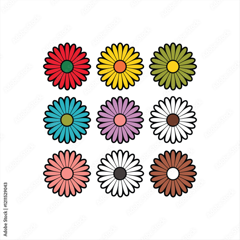 Poster bright multicolored flower vector pattern for digital use on white background