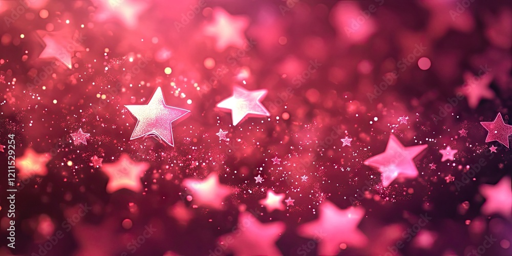 Aufkleber glowing pink stars scattered across a dreamy purple background with a soft bokeh effect creating a w