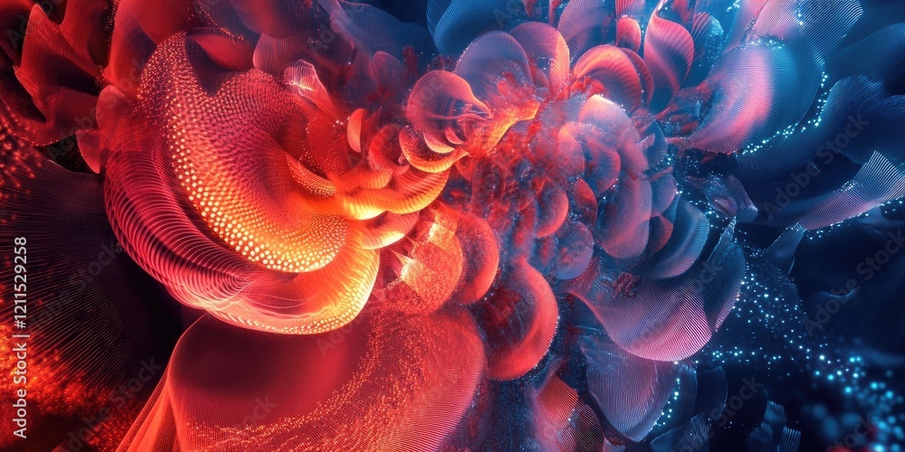 Poster vibrant abstract light painting background with intricate red and blue textures swirling together, c