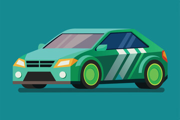 A hybrid car illustration displays a stylish and customizable design featuring bold colors and patterns Hybrid car Customizable Flat Illustration