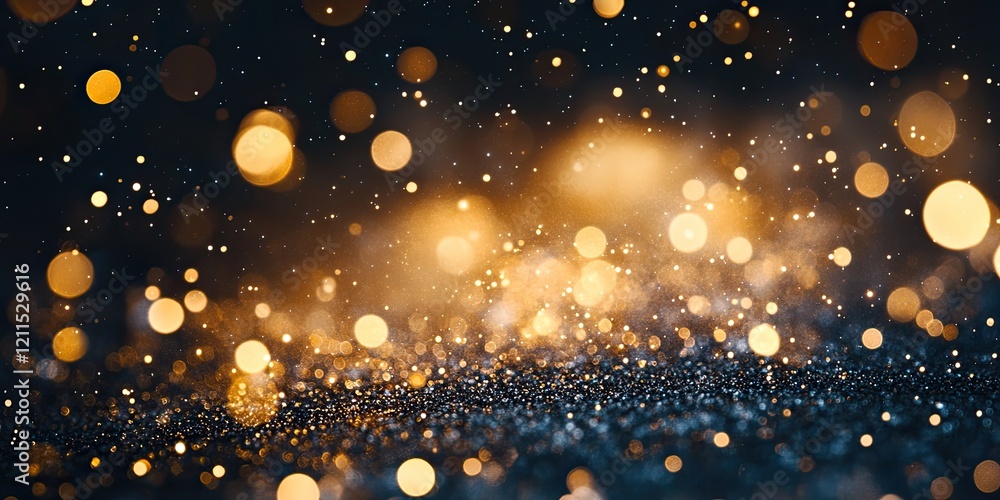 Aufkleber golden and warm bokeh lights sparkle against a dark backdrop with a grainy texture, creating a magic