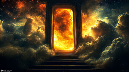 Fototapeta premium Cosmic Gate: A Journey Through the Celestial Clouds to the Infinite