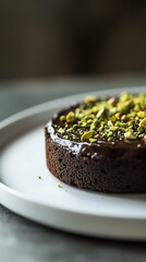 Delicious indulgence fragrant a slice of chocolate pistachio cake, vertical