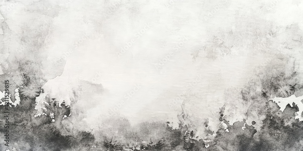 Poster grey watercolor wash blending softly into a textured paper background with varying shades of grey, c