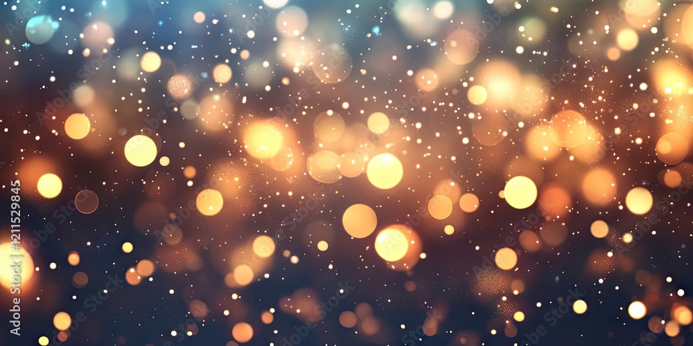 Poster bokeh background with warm golden and orange circular lights on a dark blue backdrop creating a fest