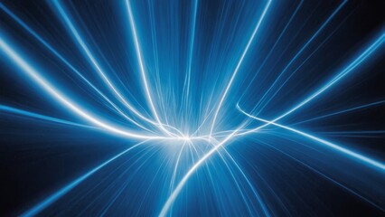 Obraz premium Radiating blue light trails converge in motion, forming a vibrant and futuristic abstract background