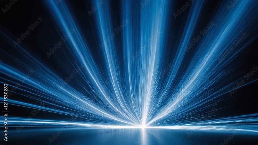 Poster dynamic blue light rays burst from a point, creating an energetic and futuristic background