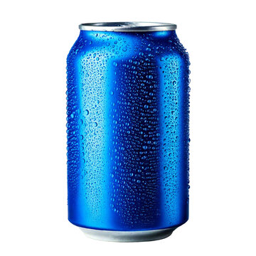 Eine blaue Getr&auml;nkedose mit einem kalten Getr&auml;nk mit auskondensierten Wassertr&ouml;pfchen auf der Au&szlig;enseite (transparent)