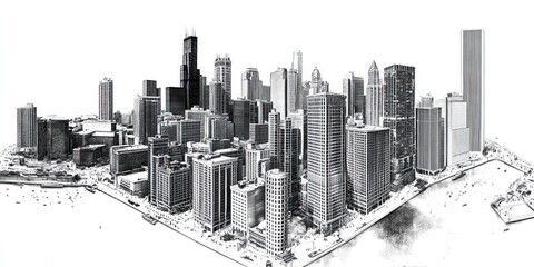 Obraz premium A Monochrome Sketch of Chicagos Impressive Skyline