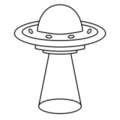Alien UFO. Unidentified Flying Object. Flying Saucer. Thin line illustration.