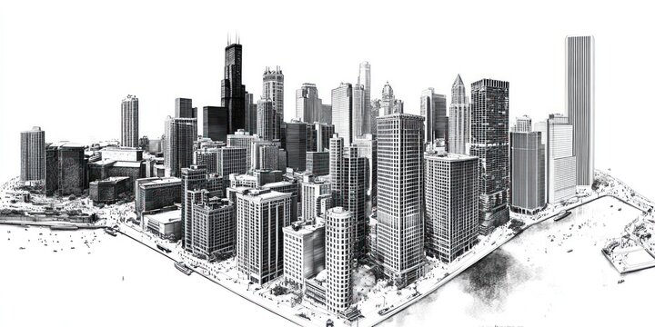 Fototapeta A Monochrome Sketch of Chicagos Impressive Skyline