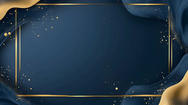 Elegant gold frame on navy blue fabric background; ideal for luxury invitations or website banners