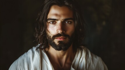 Fototapeta premium Jesus Standing with Compassion and Serenity: A Radiant Presence of Faith