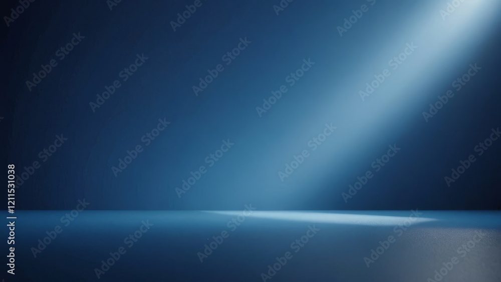 Poster beam of light illuminating a dark, empty space with a blue gradient, creating a dramatic effect